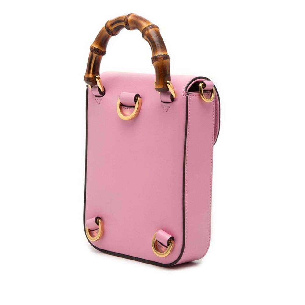 GUCCI Authentic Pink Leather Bamboo Shoulder Bag - Picture 2 of 7